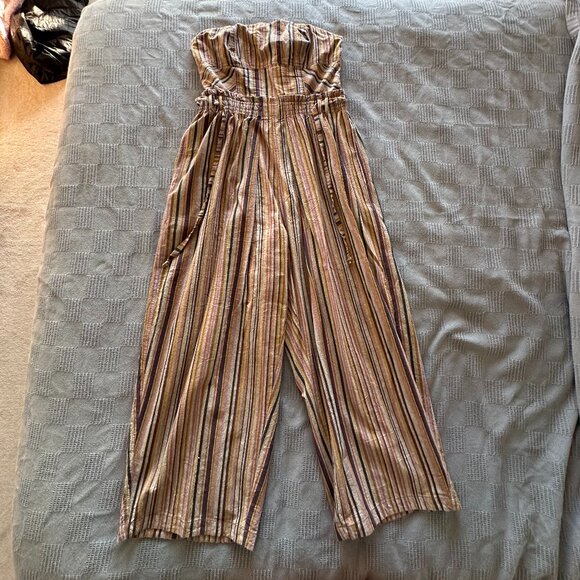 FREE PEOPLE Roaming Shores One Piece Strapless Tube Top Jumpsuit Brown Small - Picture 1 of 7